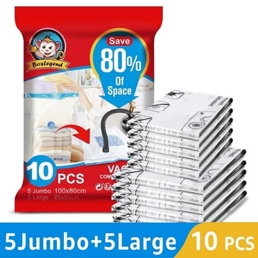BoxLegend 10 Pack Vacuum Storage Bags for Clothes 5 Jumbo/5 Large Space Saver Compression Bags