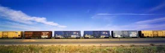 Boxcars Railroad CA Canvas Art - Panoramic Images (36 x 12)