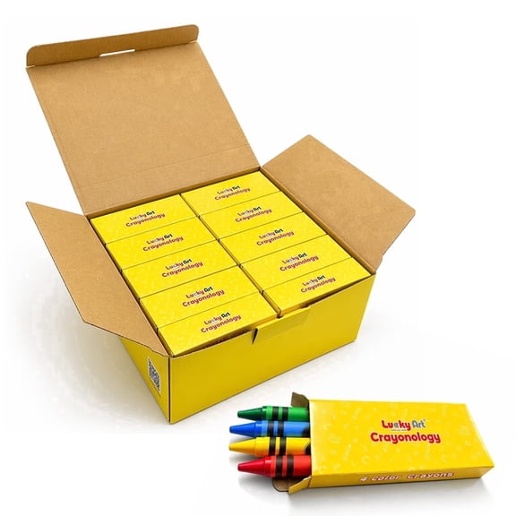Lucky Art Crayonology Bulk Crayons 80 Boxed Sets (320 Count) 4 Colors – Non-Toxic Restaurant Crayons, Event Party Favors, Classroom Supply Kids 3+