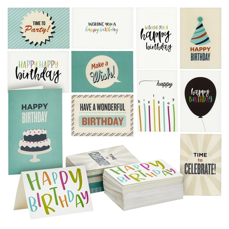 Boxed Birthday Cards Assortment w/ Envelopes, 12 Designs, 4 x 6, 120 Pack