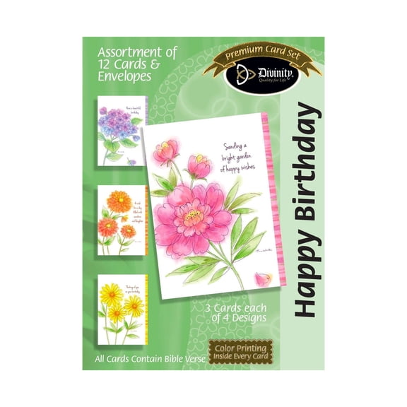 Boxed Birthday Cards - Happy Wishes - Set of 12