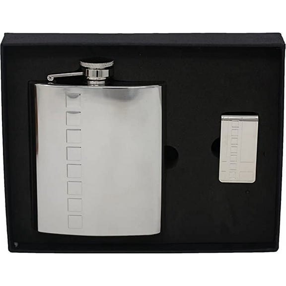 Boxed Gift Set Flask & Matching Money Clip (Silver 1)