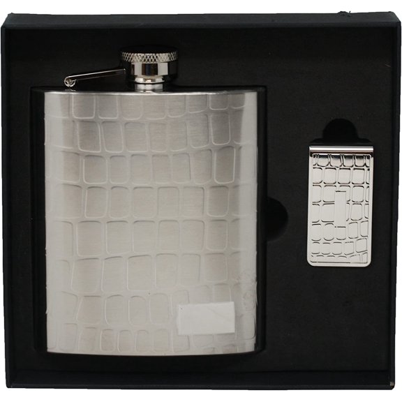 Boxed Gift Set Flask & Matching Money Clip (Silver 3)