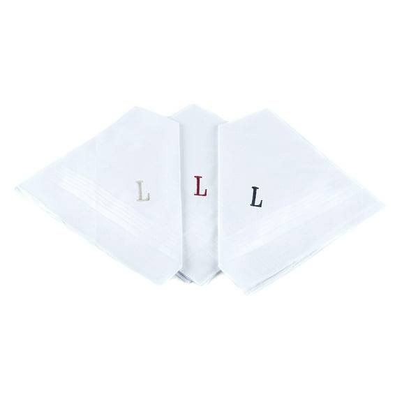 Boxed Gifts Initial Letter Embroidered Premier Cotton Monogrammed Handkerchiefs, (3 Pack)