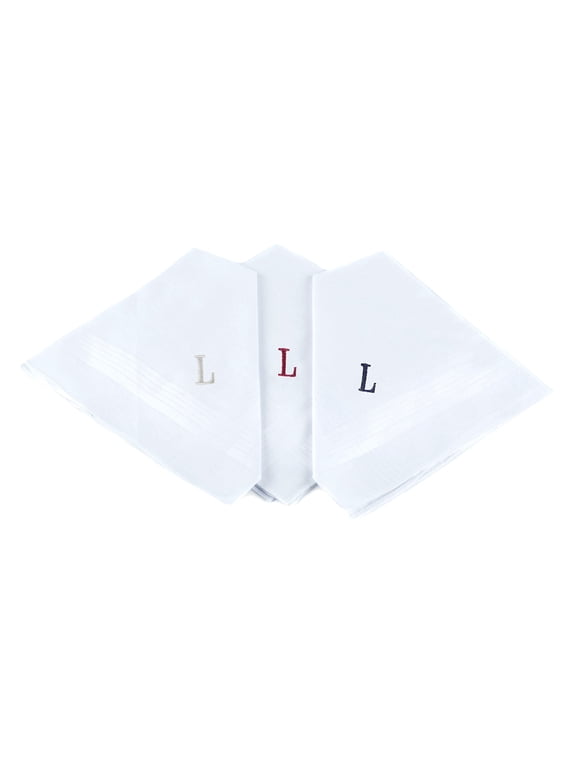 Initial Letter Embroidered Premier Cotton Monogrammed Handkerchiefs, (3 Pack)
