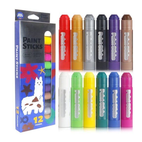 Boxed Paint Crayons Set for Window Art and Sketch Work, 12 Colorful Color Drawing Crayons with Capped Handheld Format an