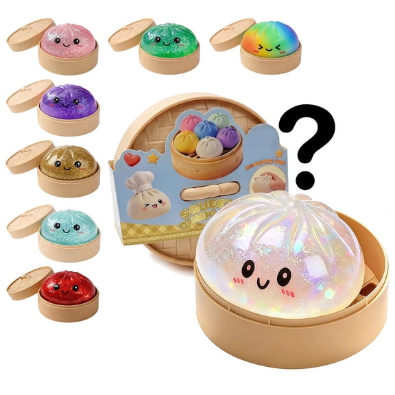 Boxed glitter dumpling squishy, slow-rising stress relief fidget.