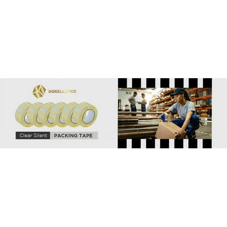 Boxellence Clear Acrylic Silent Packing Tape, Noiseless Industrial Heavy Duty Material [Pack of 6 Rolls]