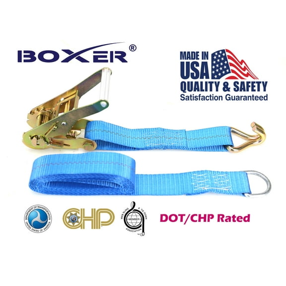 Boxer (4) DOT HD 2" x10' Tire Strap J Hook Tie Down w/Ratchet Car Hauler US Made