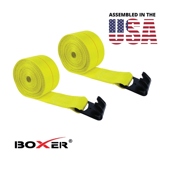 Boxer 4 x 30 (2) Heavy Duty Winch Strap with Flat Hook, Breaking Strength 16,200 lbs, Working Load Limit 5,400 lbs, for Flatbed Trailers