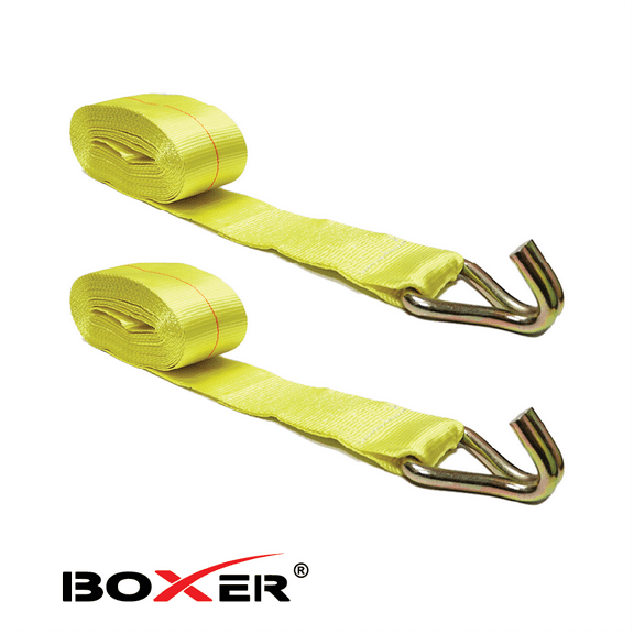 Boxer 4 x 30 (2) Heavy Duty Winch Strap with Twin J Hooks, Breaking Strength 16,200 lbs, Working Load Limit 5,400 lbs, for Flatbed Trailers