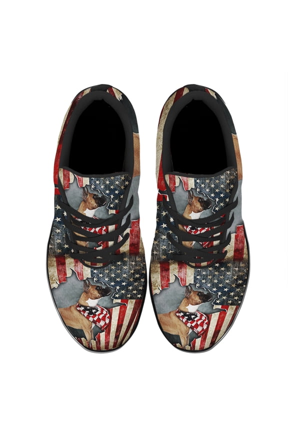 Boxer American Flag Us Shoes Women's Fashion Sneakers Tennis Running Shoes for Men Women Black Size 4