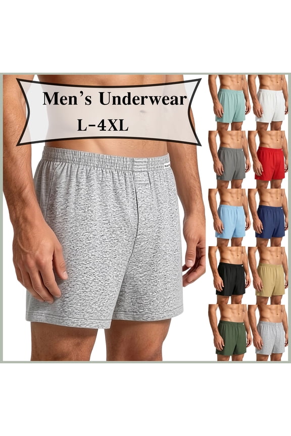 Men's Soft Cotton Boxer Shorts, Breathable Loose Fit Underwear, Comfortable Casual Sleep Shorts with Elastic Waist, No Ride-Up, Size L-4XL