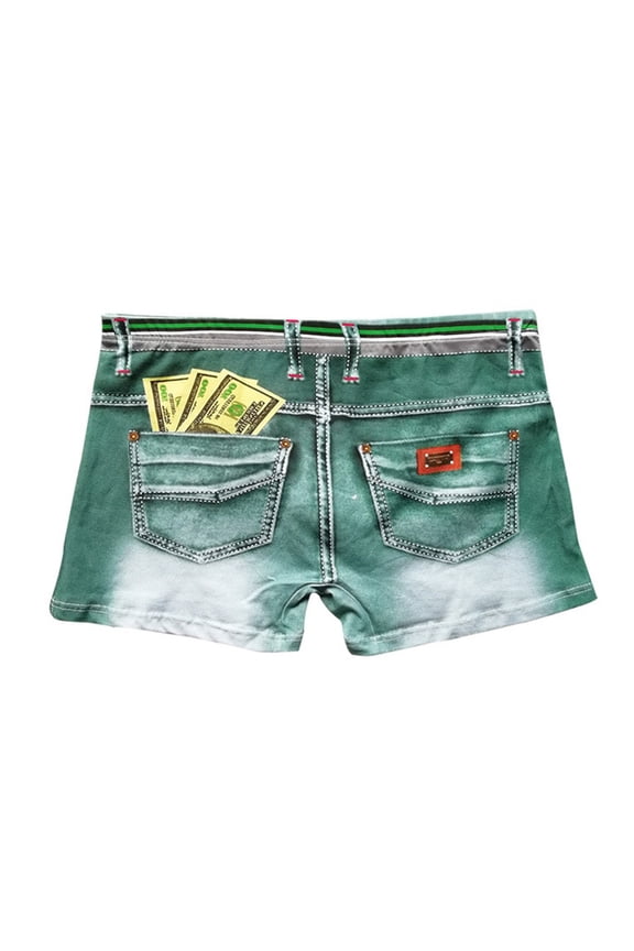 Boxer Briefs for Men Fake Jean Stretch Denim Print Cotton Underwear Breathable Cowboy Underpants Green XXL