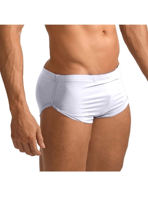 Boxer Briefs for Men Ice Silk Low-Rise Athletic Shorts Sides Split Press Crotch Lightweight Breathable Underwear White M