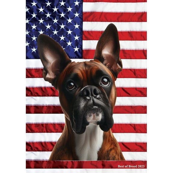 Boxer Brindle  Cropped - Best of Breed All-American Patriotic III House Flags