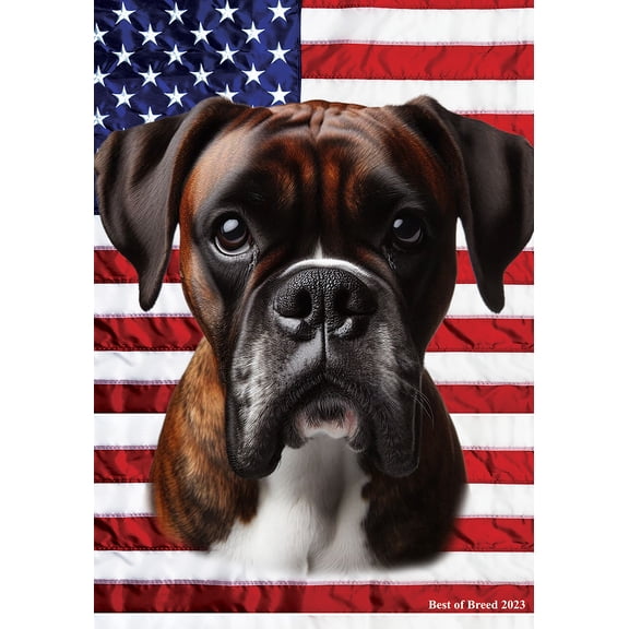 Boxer Brindle  Uncropped - Best of Breed All-American Patriotic III House Flags