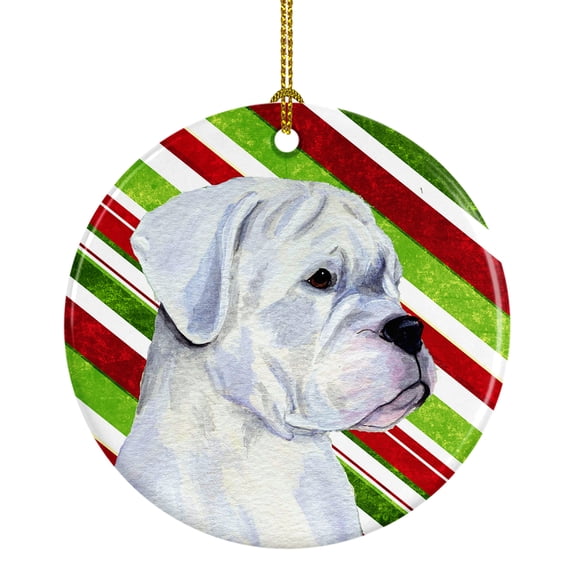 Boxer Candy Cane Holiday Christmas Ceramic Ornament SS4578