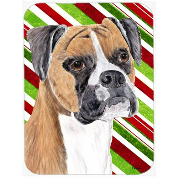 Boxer Candy Cane Holiday Christmas Glass Cutting Board - Large