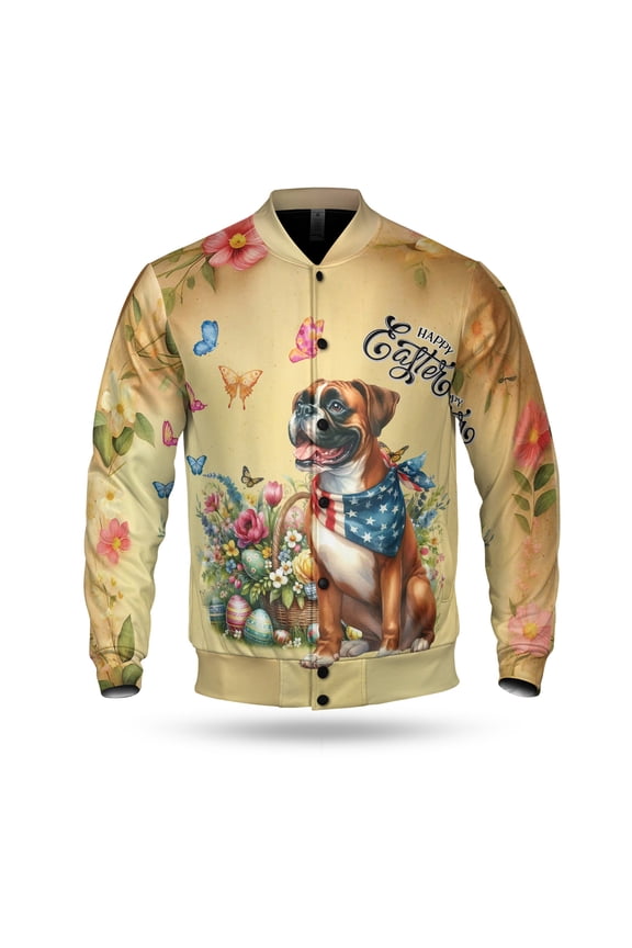 Boxer Celebrates Spring and Enjoys a Happy Easter All Over Print 3D Baseball Jacket Boxers Dog Lover Gifts Idea Bomber Jacket Softball - 02001