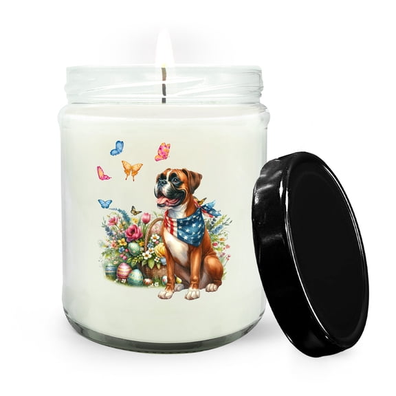 Boxer Celebrates Spring and Enjoys a Happy Easter Soy Wax Candle Boxers Dog Lover Gifts Idea 16oz White Vanilla Candle - 02001