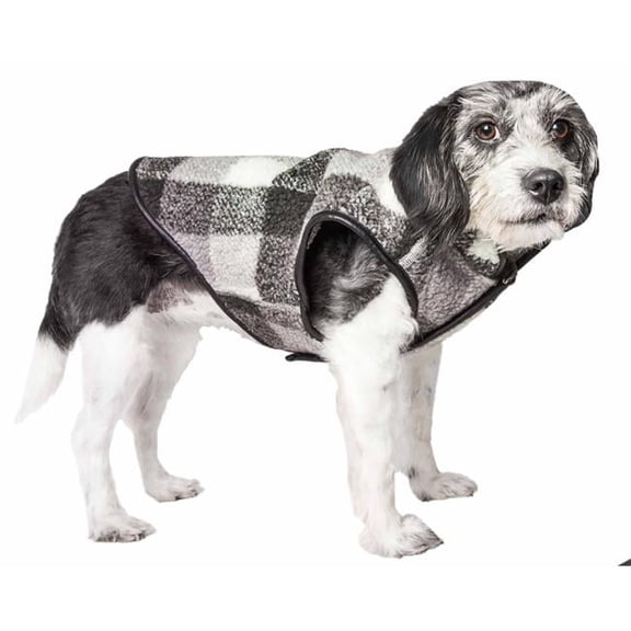 Boxer Classical Plaided Insulated Dog Coat Jacket - Black, Grey & White Plaid, Large