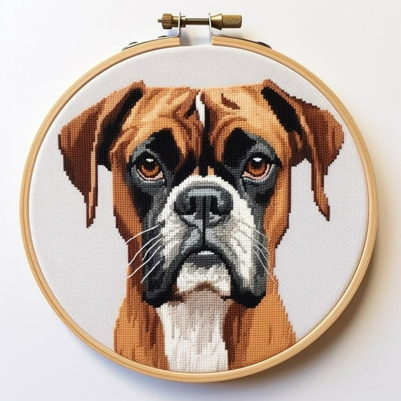 Boxer DIY Stamped Cross Stitch Kits for Beginners Easy with Hoop 11CT Needlepoint Embroidery Counted Cross Stitch Kits Art Craft Wall Decor and Gift 35x35cm(4)
