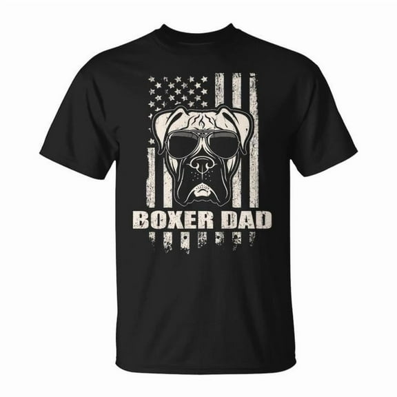 Boxer Dad Cool Vintage Retro Proud American Graphic Tee Unisex Adult Cotton Dog Lover Gift Casual Pet Owner Patriotic T-Shirt, Size S, Color Black
