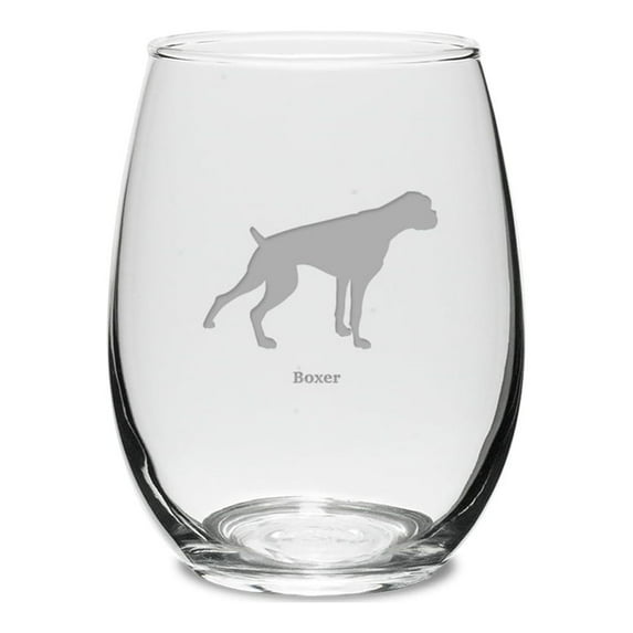 Boxer Deep Etched 15 oz Stemless White Wine Glass