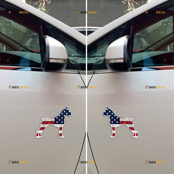 Boxer Dog American Flag Car Magnet Sticker Magnetic Decal Subdued - Pair Mirrored Reversed Glossy 4" - for Truck Door Fridge Reusable Waterproof