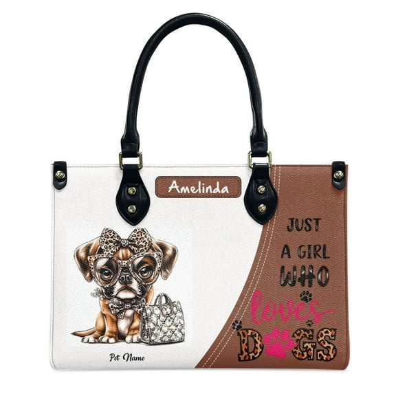 Boxer Dog Bag, Personalized Leather Handbags For Women - Personalized Leather Purse with Name - Tote Bags for Mom Grandma - Custom Gifts Ideas for Her, Gift for Dog Lover