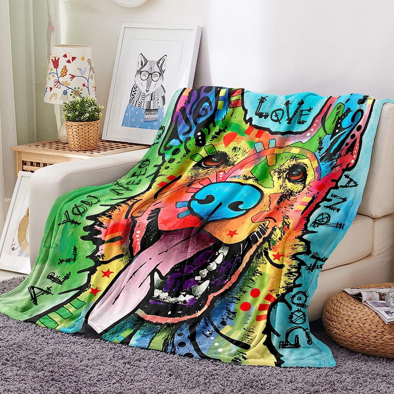 Boxer Dog Blanket Cute Puppy Throw Blanket Super Soft Flannel Throw Blanket Lightweight Fluffy Plush Fuzzy Bed Blanket for Cute Pet 60"X80"