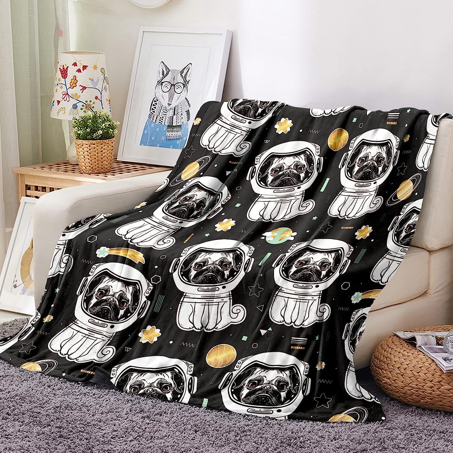 Boxer Dog Blanket Cute Puppy Throw Blanket Super Soft Flannel Throw Blanket Lightweight Fluffy Plush Fuzzy Bed Blanket for Cute Pet 60"X80"