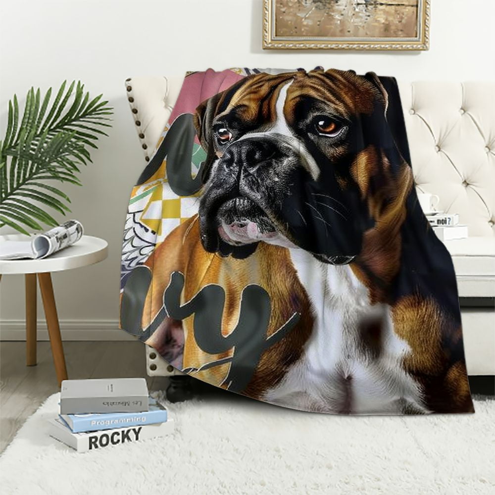 Boxer Dog Blanket Cute Puppy Throw Blanket Super Soft Flannel Throw Blanket Lightweight Fluffy Plush Fuzzy Bed Blanket for Cute Pet "