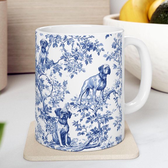 Boxer Dog Blue Toile de Jouy Mug Elegant French Toile Coffee Cup Gift for Boxer Mom Dog Lo