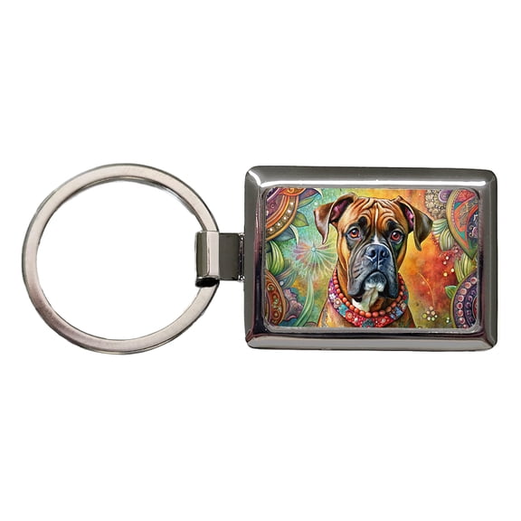 Boxer Dog Bohemian Art Metal Rectangle Keychain