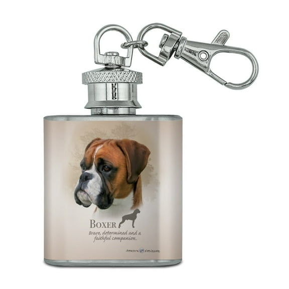 Boxer Dog Breed Stainless Steel 1oz Mini Flask Key Chain