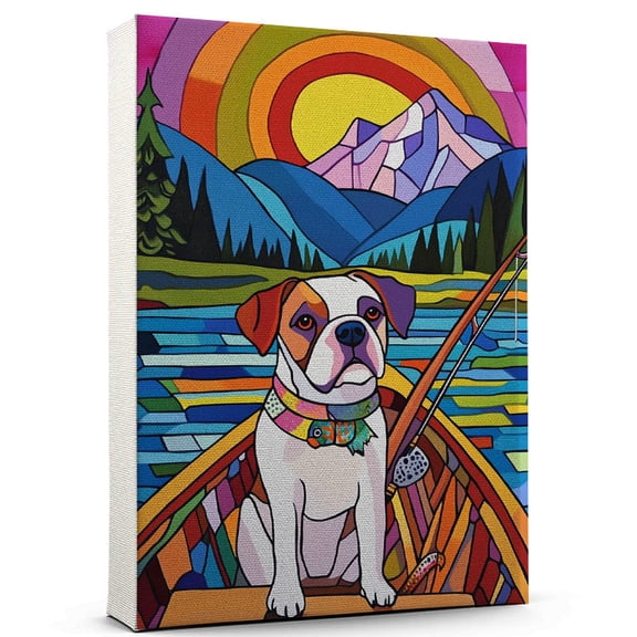 Boxer Dog Canvas Fishing Canvas Cute Boxer Canvas Wall Art of Puppy Playing Fishing, Perfect for Dog and Sports Fans