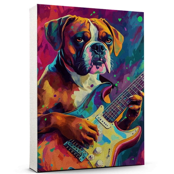 Boxer Dog Canvas Size 8x12 – Electric Guitar Canvas Print of Funny Boxer Dog Wall Art, Electric Guitar Music Wall Decor, Home Decor, Dog Lover