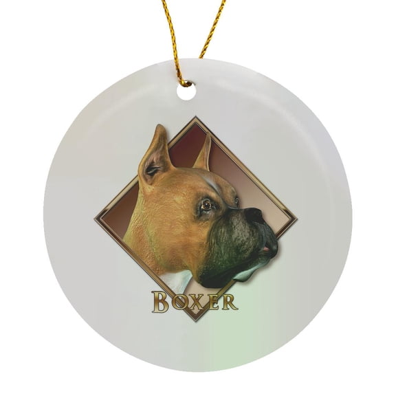 3drose, Boxer Dog, Circle Porcelain Ornament