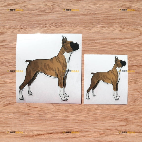 Boxer Dog Drawing Style Standing Vinyl Decal Sticker - 2 Pack Glossy, 4 Inches, 6 Inches - for Car Boat Laptop Cup 09040