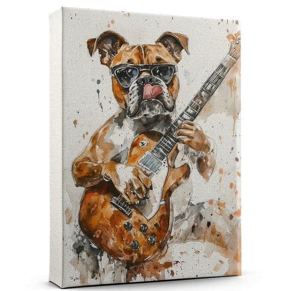 Boxer Dog Electric Guitar Canvas Size 8x12 – Funny Boxer Dog Playing Electric Guitar Canvas Wall Art for Music Lovers, Pet Lovers, Home Decor