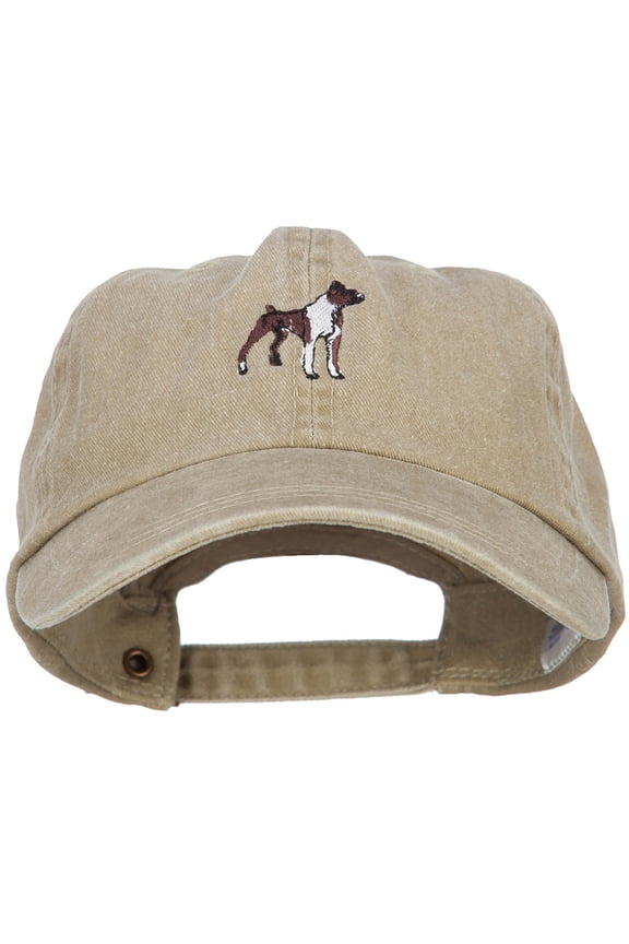 Boxer Dog Embroidered Washed Cotton Twill Cap - Khaki OSFM