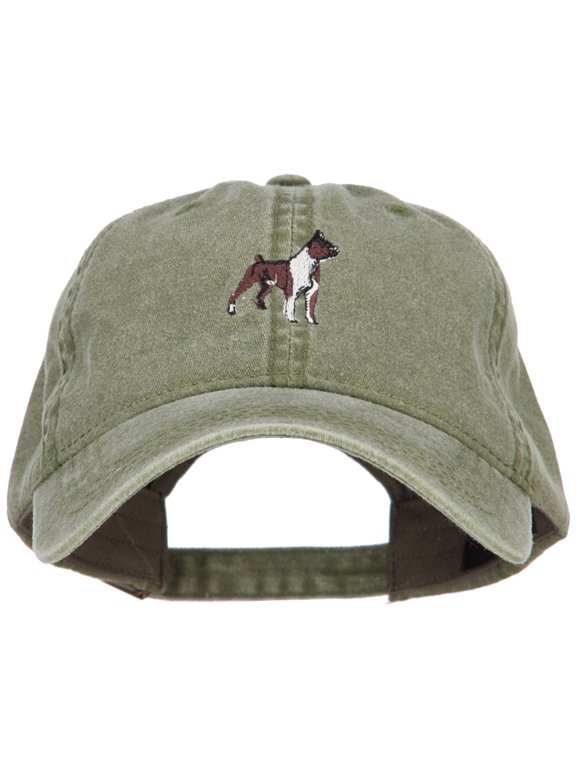 Boxer Dog Embroidered Washed Cotton Twill Cap - Olive OSFM