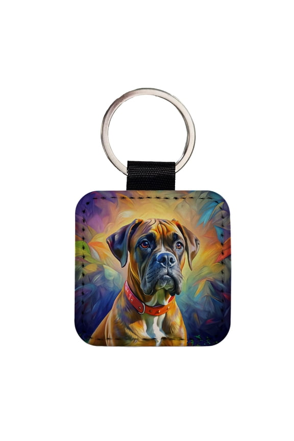 Boxer Dog Expressionism Art Faux Leather Square Keychain