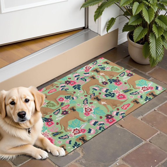 Boxer Dog and Flower Florals Door Rugs,Washable Non Slip Door Mats Indoor,Decorative Door Mats,Entry Mat Indoor for Entrance,Bedroom,Kitchen,Bathroom,16"x24"