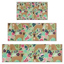 Boxer Dog and Flower Florals Kitchen Rugs Sets Of 3,Kitchen Runner Rugs Non Skid Washable,Decorative Kitchen Floor Mats for Kitchen,Sink,Laundry,17"x30"  17"x47"   17"x59"