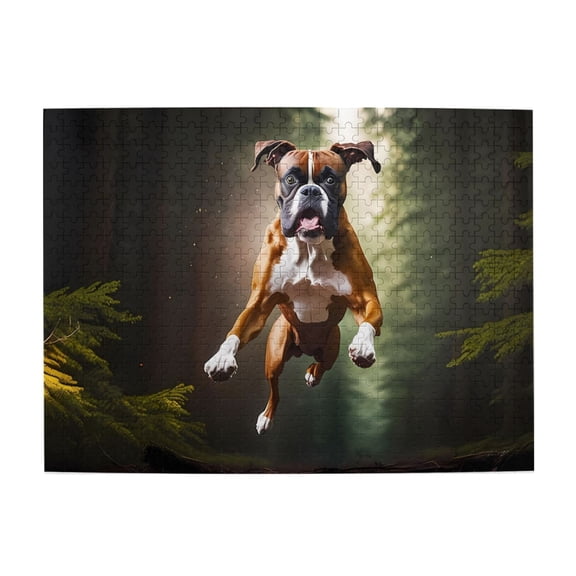 Boxer Dog Forest Run 500-Piece Wooden Jigsaw Puzzle for Adults, Fun & Challenging Family Brain-Teaser, Perfect Home Decor & Gift