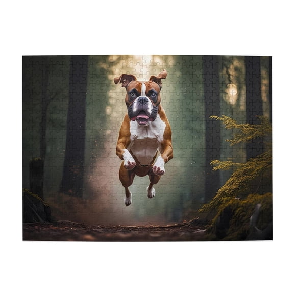 Boxer Dog Forest Run 500-Piece Wooden Jigsaw Puzzle for Adults, Fun & Challenging Family Game, Stylish Wall Decor & Holiday Gift