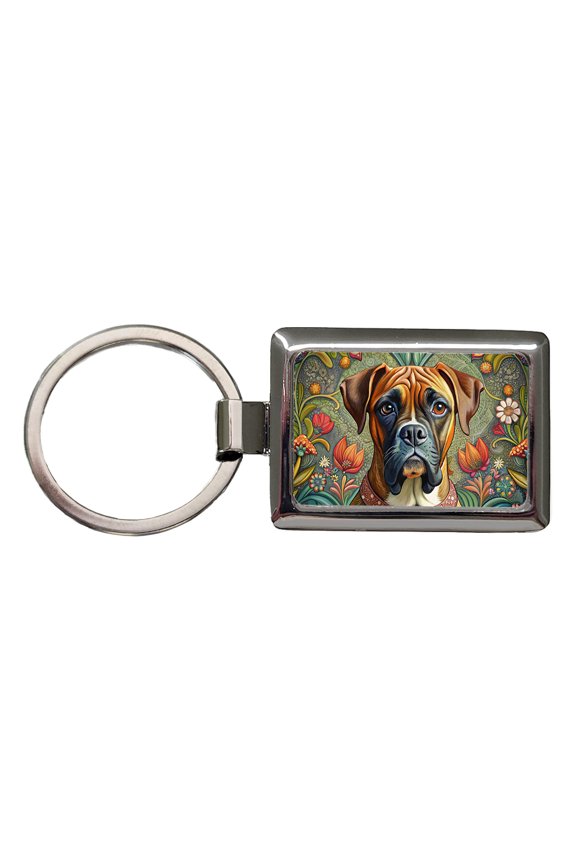 Boxer Dog French Bohemian Art Metal Rectangle Keychain